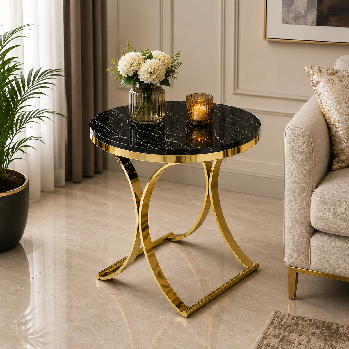Premium Golden Iron Avarua Round Marble Table