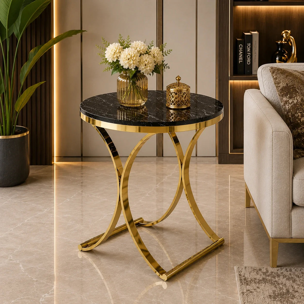 Premium Golden Iron Avarua Round Marble Table