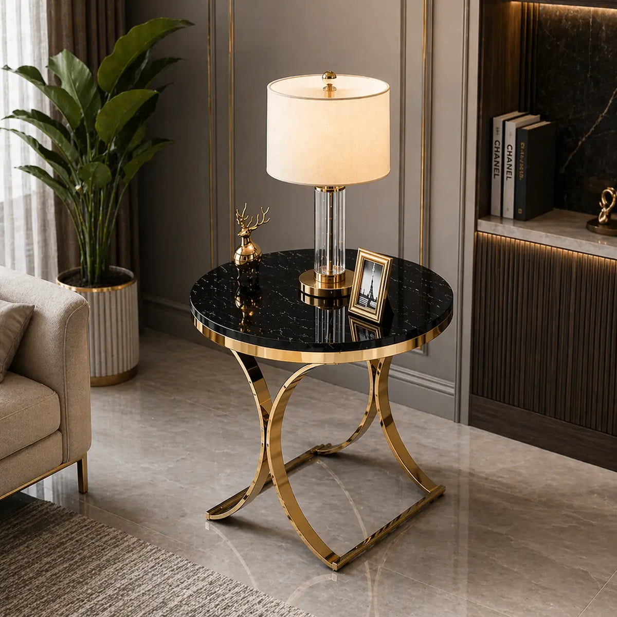 Premium Golden Iron Avarua Round Marble Table