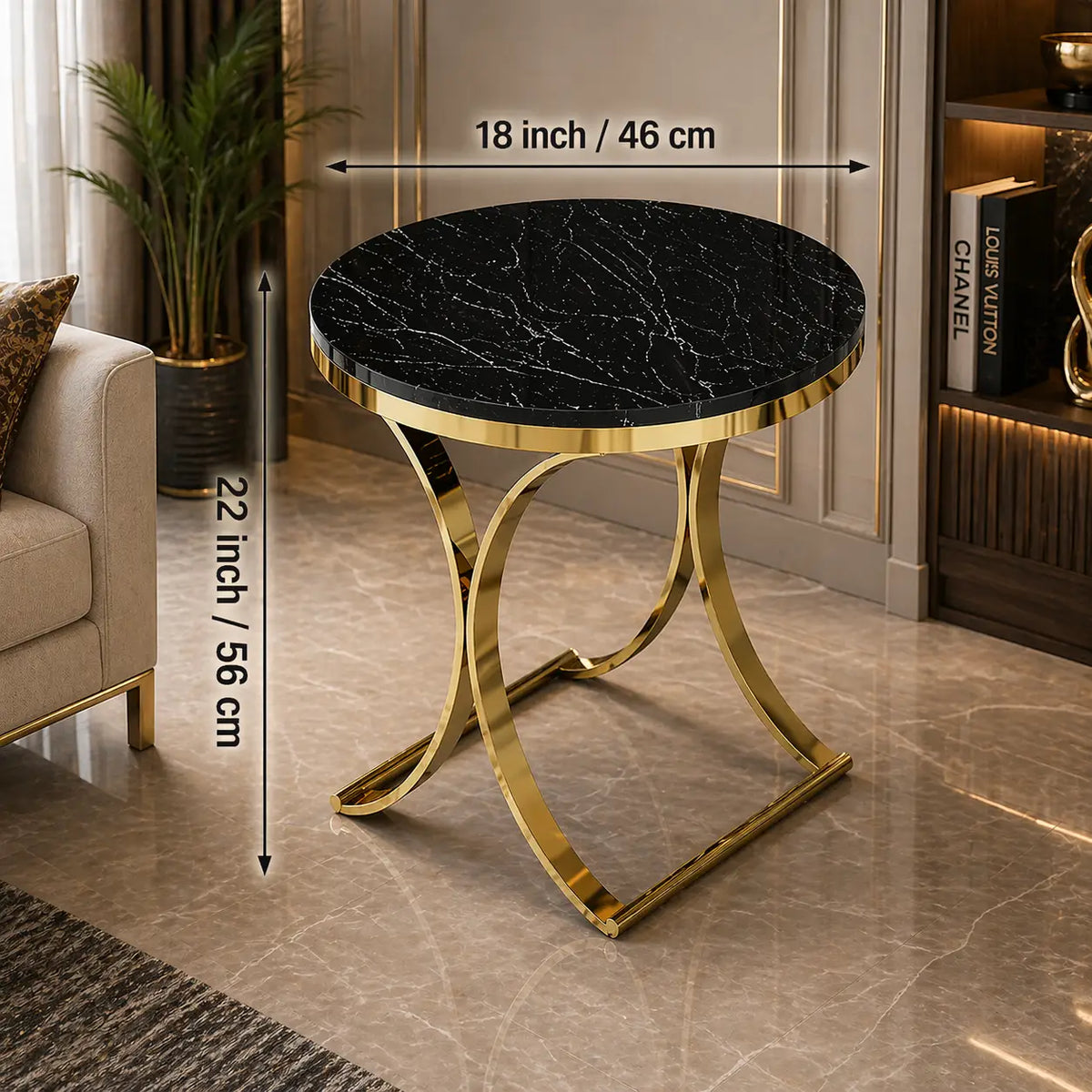 Premium Golden Iron Avarua Round Marble Table