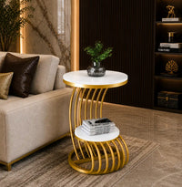 Premium Golden Metal Side Table with Storage Shelf