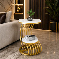 Premium Golden Metal Side Table with Storage Shelf