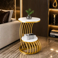 Premium Golden Metal Side Table with Storage Shelf