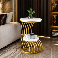 Premium Golden Metal Side Table with Storage Shelf