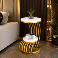 Premium Golden Metal Side Table with Storage Shelf