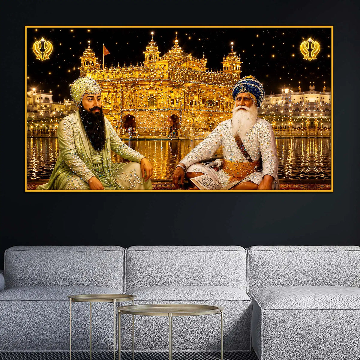Premium Golden Temple Floating Frame Crystal Wall Painting