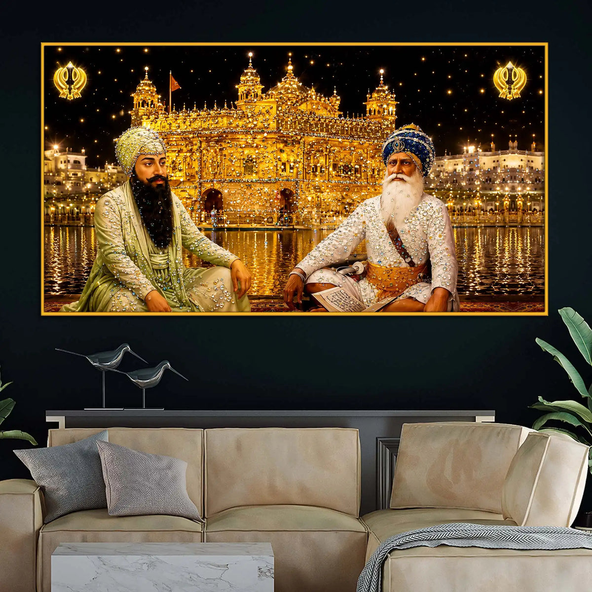 Premium Golden Temple Floating Frame Crystal Wall Painting