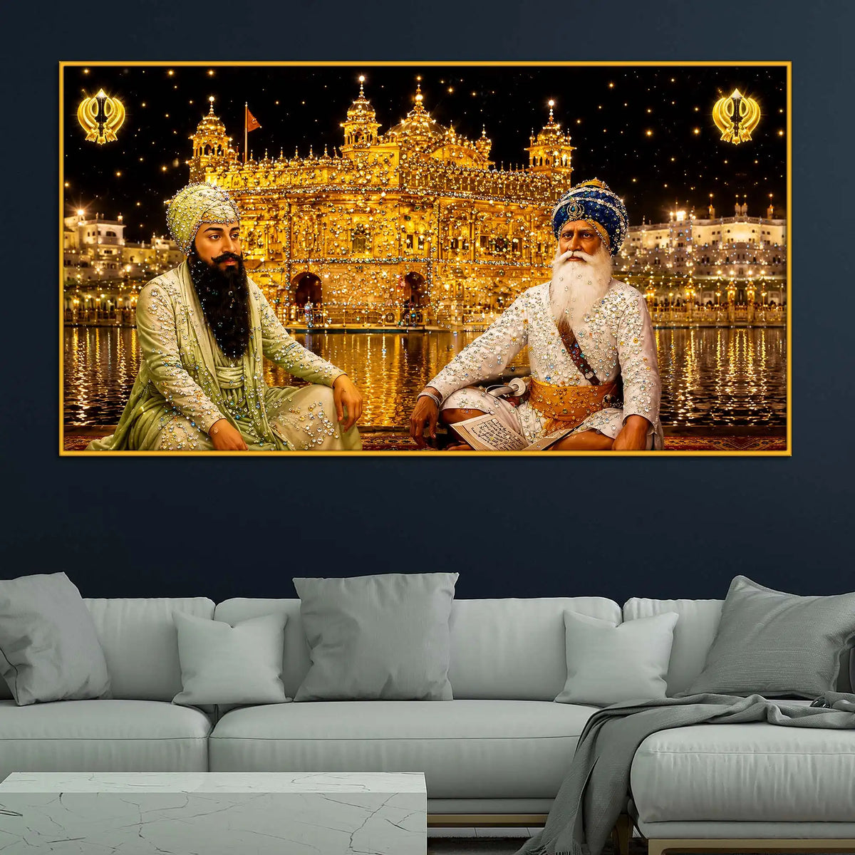 Premium Golden Temple Floating Frame Crystal Wall Painting