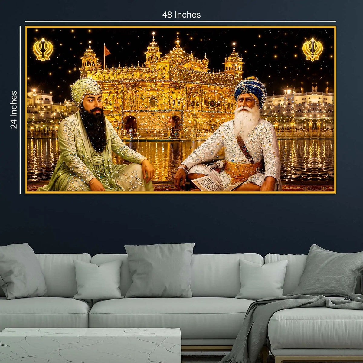 Premium Golden Temple Floating Frame Crystal Wall Painting