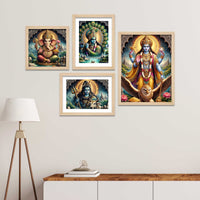 Premium Hindu Religious Wall Frame Set of Four