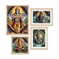 Premium Hindu Religious Wall Frame Set of Four