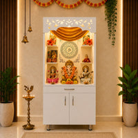 Premium Home Temple with Storage Drawers, Side Shelves and LED Panel
