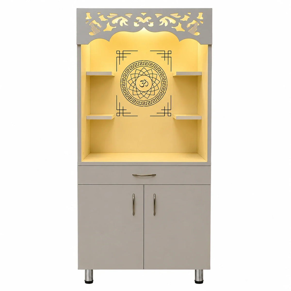 Premium Home Temple with Storage Drawers, Side Shelves and LED Panel