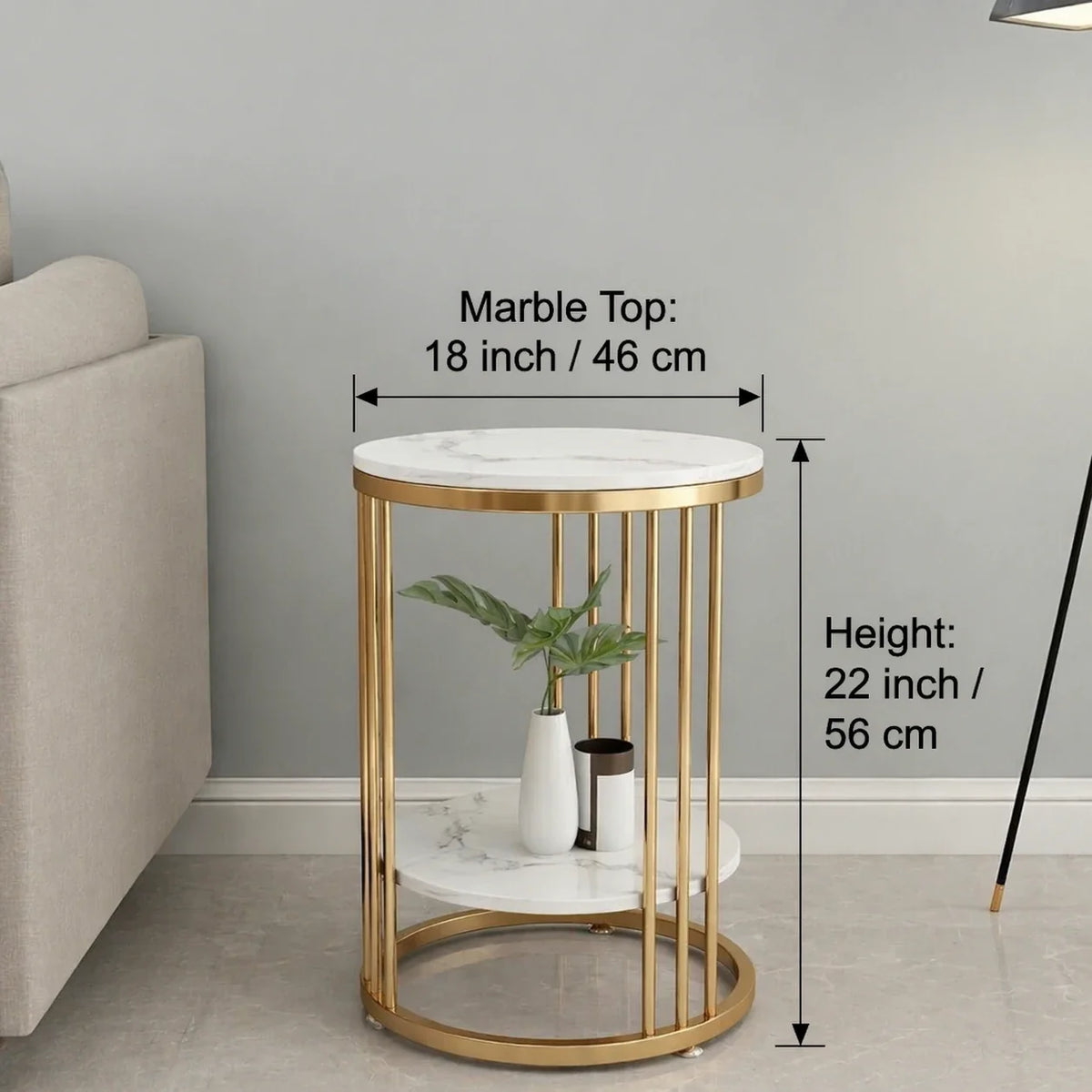 Premium Iron Stand Two Layer Marble Side Table
