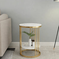 Premium Iron Stand Two Layer Marble Side Table