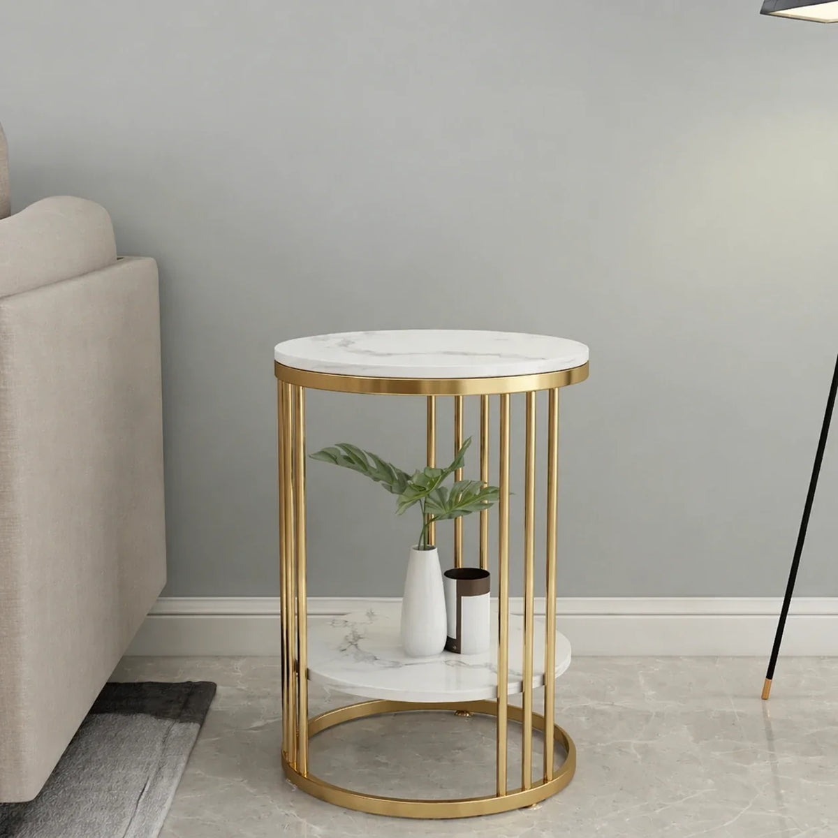Premium Iron Stand Two Layer Marble Side Table