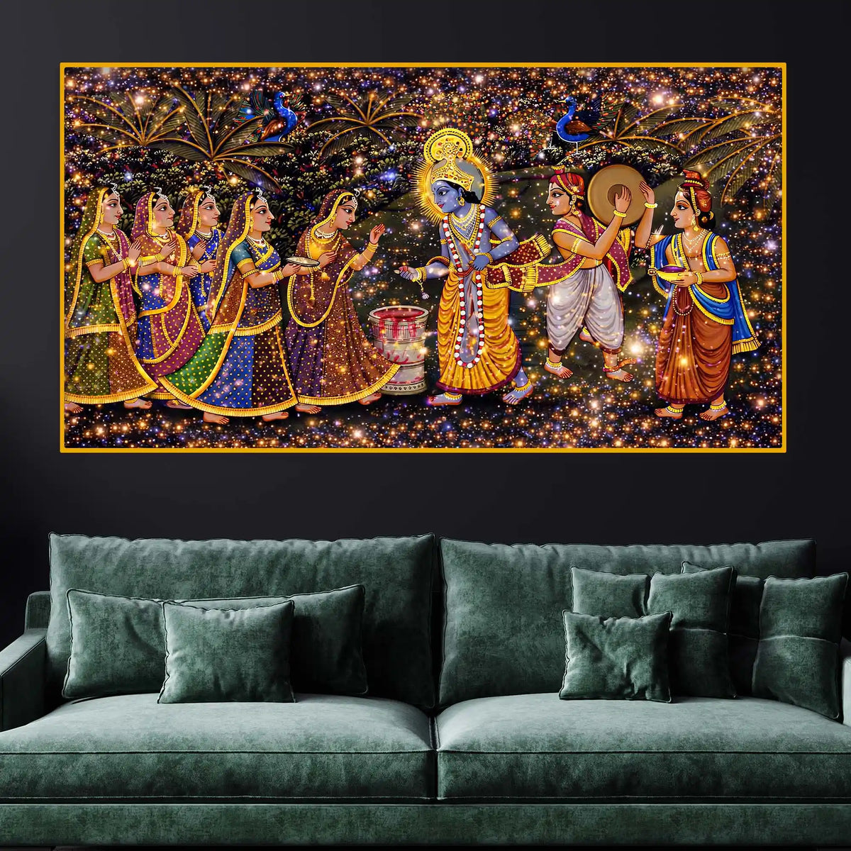Premium Krishna Raas Leela Crystal Glass Wall Painting