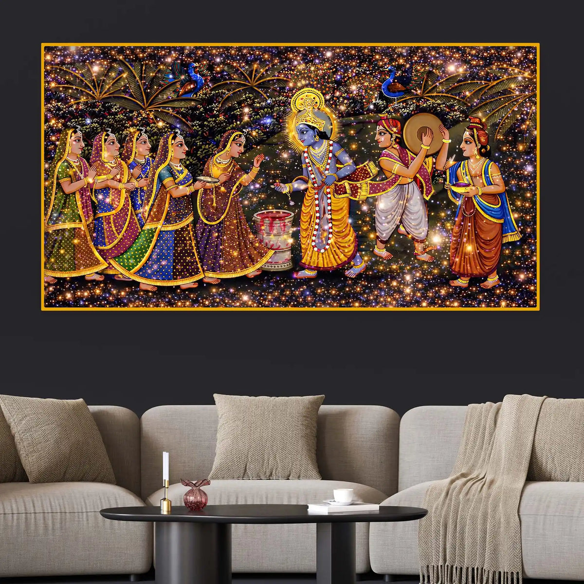 Premium Krishna Raas Leela Crystal Glass Wall Painting