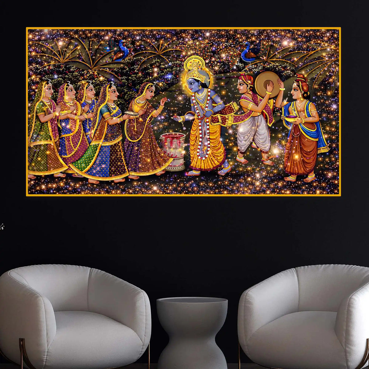 Premium Krishna Raas Leela Crystal Glass Wall Painting