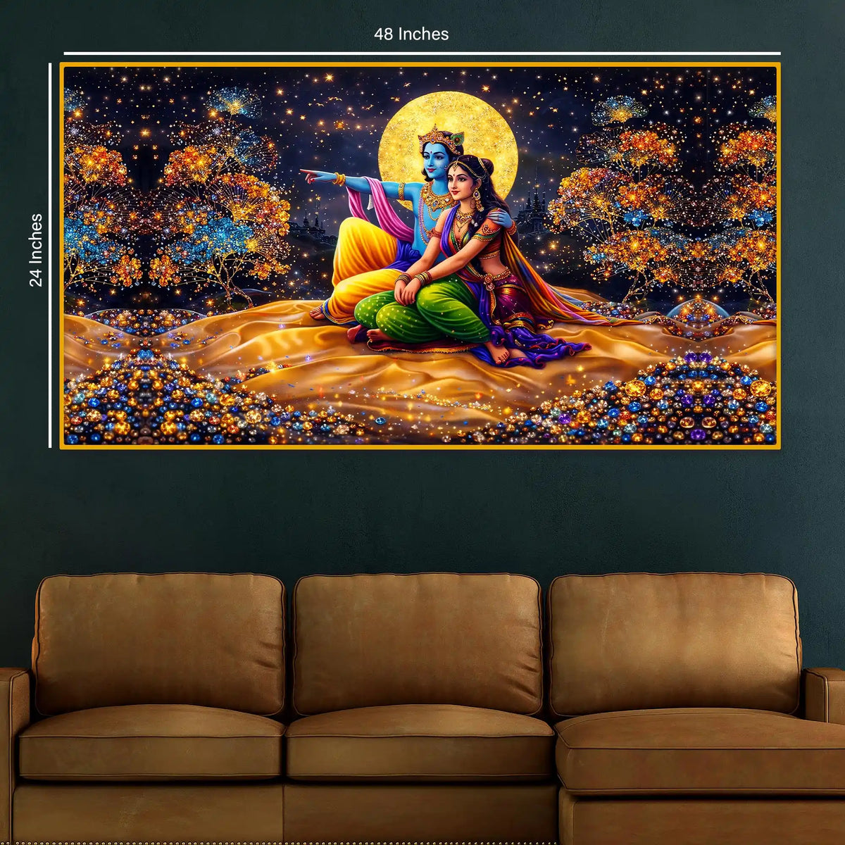 Premium Krishna Radha Moonlight Crystal Glass Wall Painting