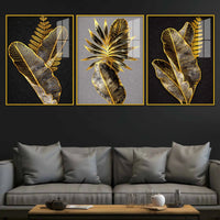 Premium Leaves Floating Acrylic Painting Set of 3 for Living Room