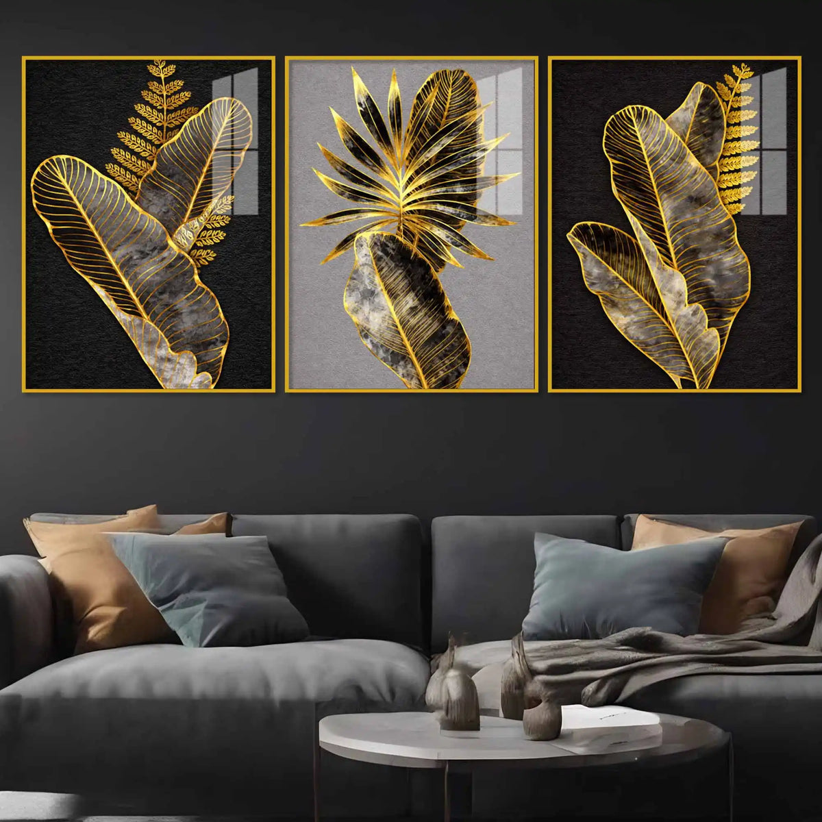 Premium Leaves Floating Acrylic Painting Set of 3 for Living Room