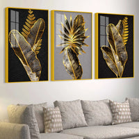 Premium Leaves Floating Acrylic Painting Set of 3 for Living Room