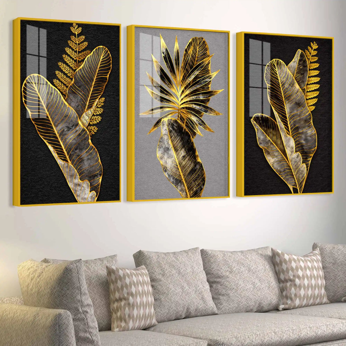Premium Leaves Floating Acrylic Painting Set of 3 for Living Room