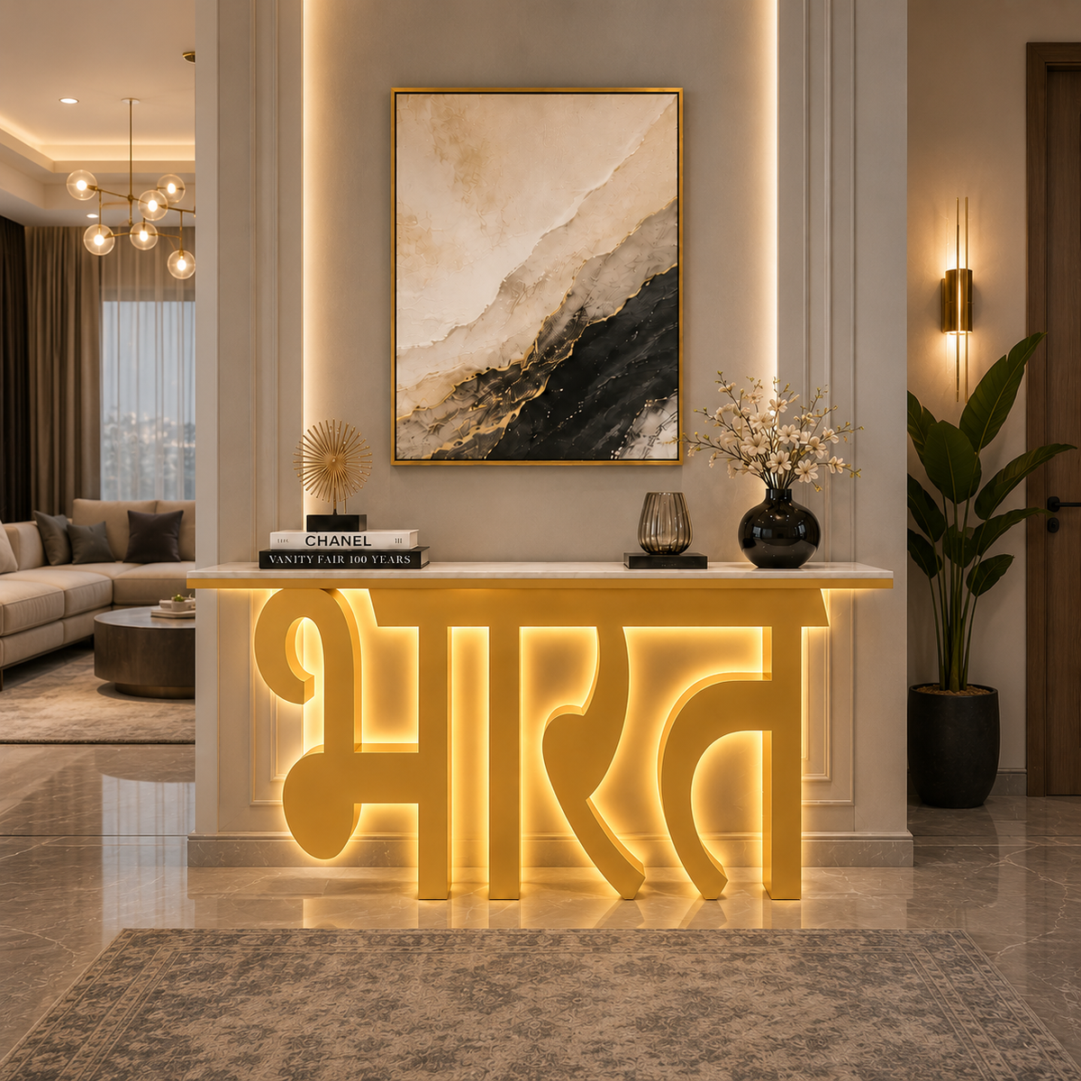 Premium LED Reception Desk with Bharat Art for Modern Spaces (SS 302)