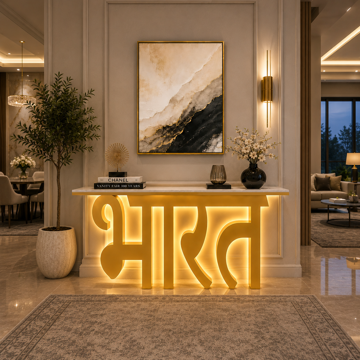 Premium LED Reception Desk with Bharat Art for Modern Spaces (SS 302)