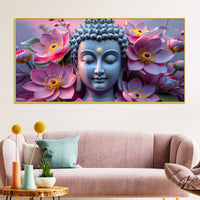 Premium Lord Buddha Wall Painting with Floral Background