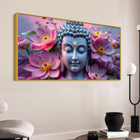 Premium Lord Buddha Wall Painting with Floral Background