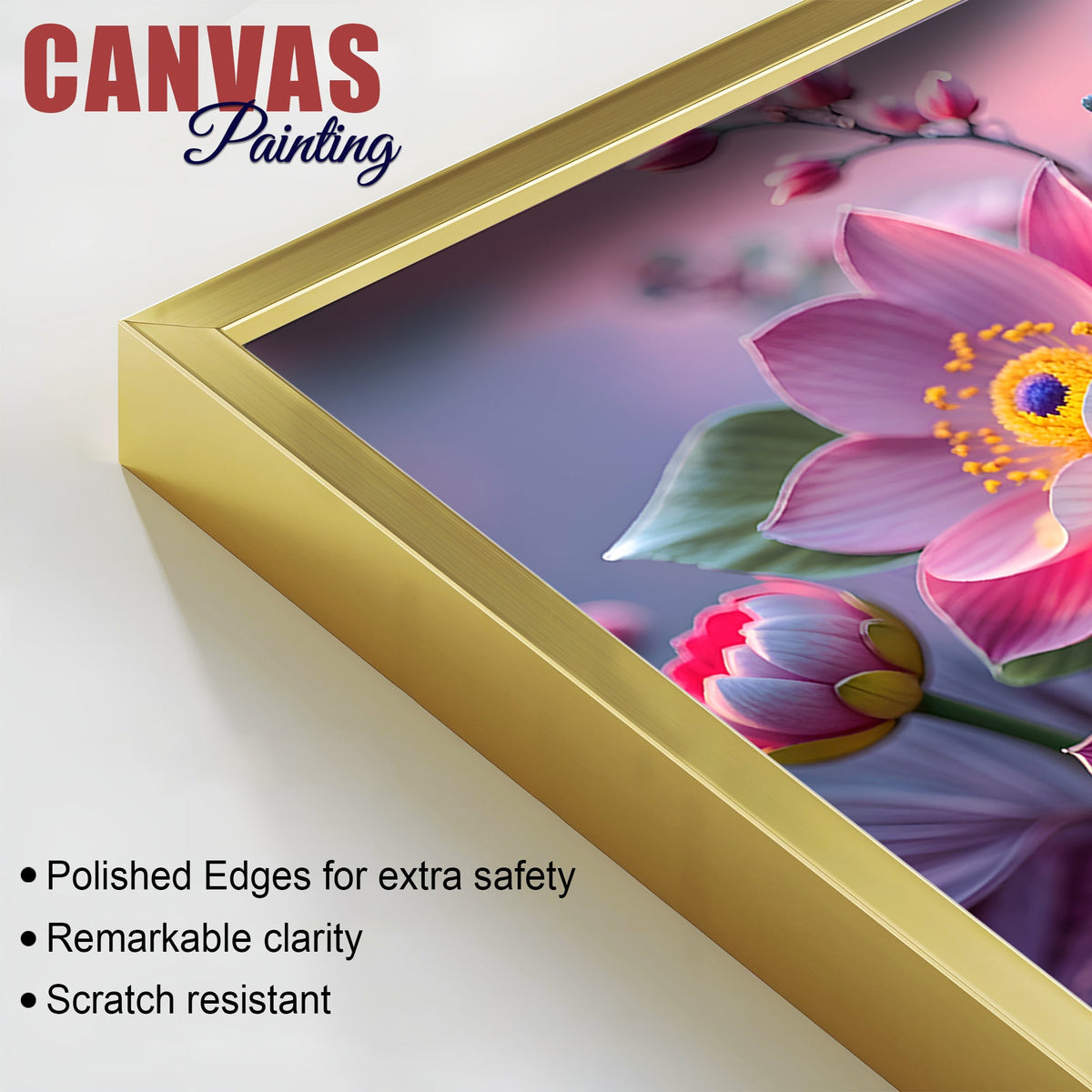 Premium Lord Buddha Wall Painting with Floral Background