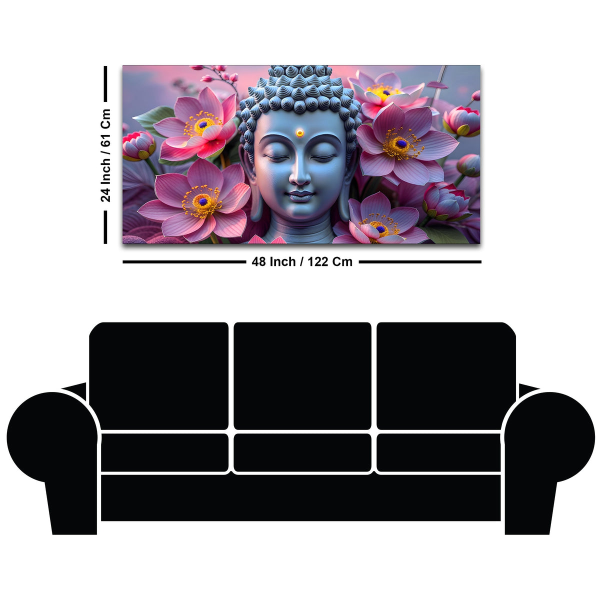Premium Lord Buddha Wall Painting with Floral Background