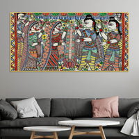 Premium Madhubani Ram Sita Marriage Canvas Wall Painting Religious Artwork