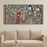 Premium Madhubani Ram Sita Marriage Canvas Wall Painting Religious Artwork