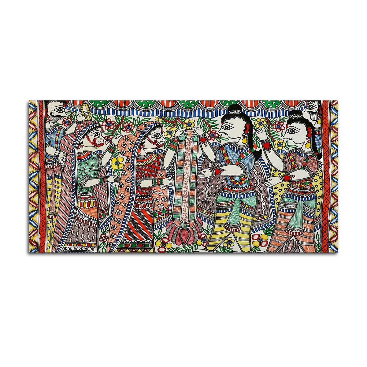 Premium Madhubani Ram Sita Marriage Canvas Wall Painting Religious Artwork