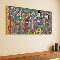 Premium Madhubani Ram Sita Marriage Canvas Wall Painting Religious Artwork