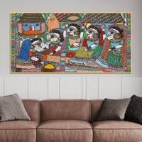 Premium Madhubani Rural Life Canvas Painting