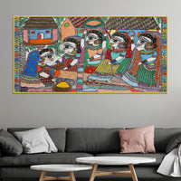 Premium Madhubani Rural Life Canvas Painting