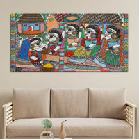 Premium Madhubani Rural Life Canvas Painting