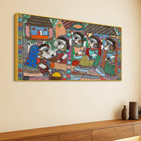 Premium Madhubani Rural Life Canvas Painting