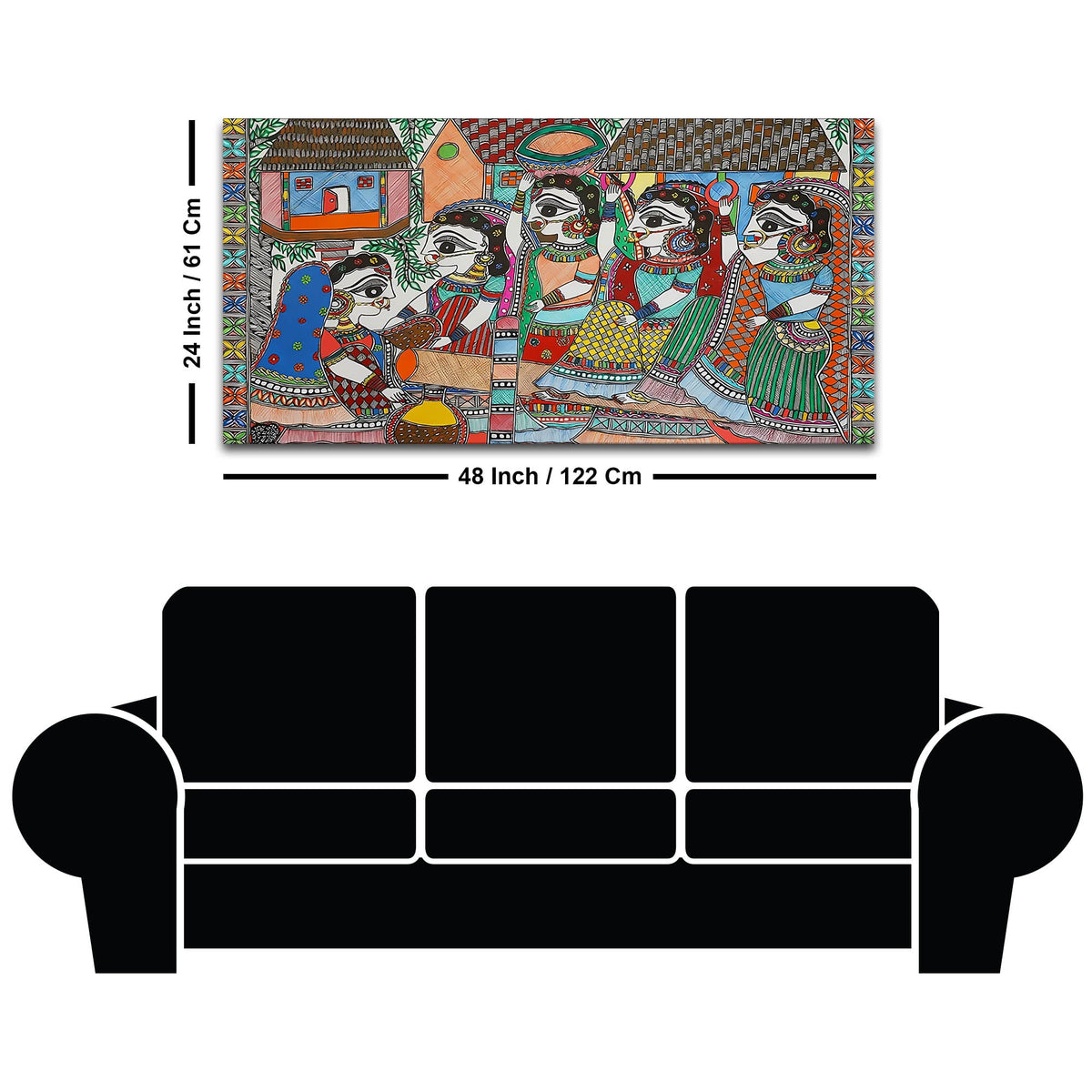 Premium Madhubani Rural Life Canvas Painting