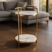 Premium Metallic Stand Two Layer Marble Side Table