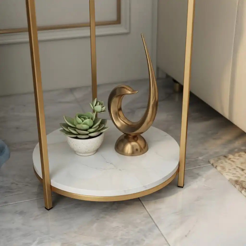 Premium Metallic Stand Two Layer Marble Side Table
