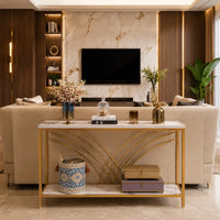 Premium Modern Faux Marble Console Table with 2 Tier Storage Shelf