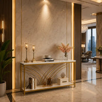 Premium Modern Faux Marble Console Table with 2 Tier Storage Shelf
