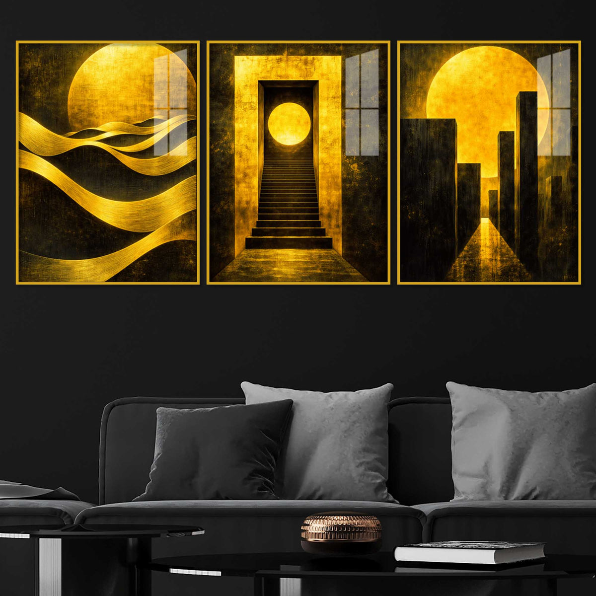 Premium Modern Floating Acrylic Wall Painting Set of 3