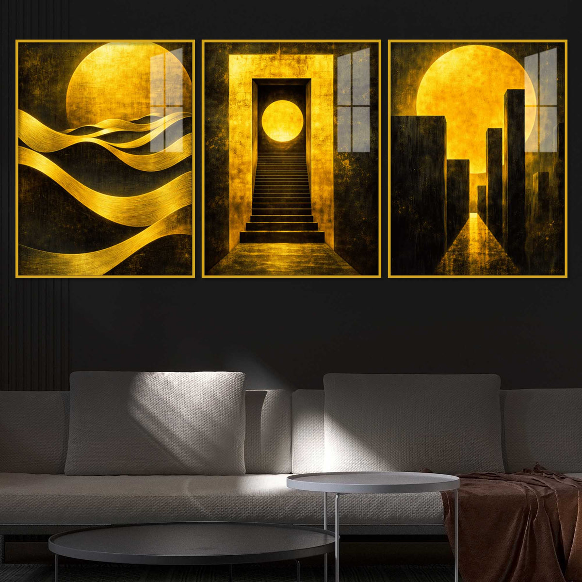 Premium Modern Floating Acrylic Wall Painting Set of 3