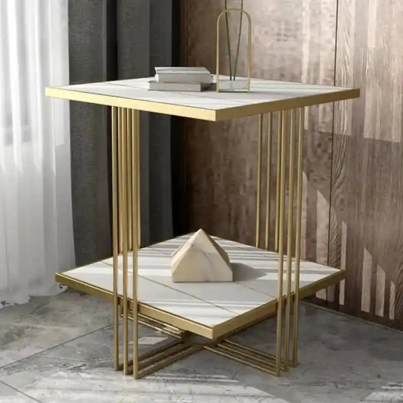 Premium Modern Glam Side Table with Marble Look Finish